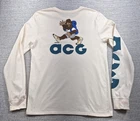 Nike ACG Shirt Mens Medium Beige Long Sleeve Sasquatch Hiking Graphic Tee