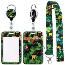 BKBKAAK Green Cat Retractable Lanyard with Badge Holder, Plastic Lanyard Card...