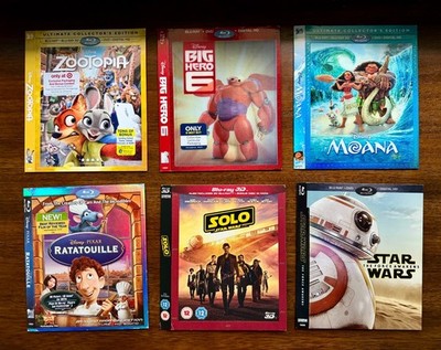 Assorted Disney Blu-ray Slipcovers Zootopia Big Hero Moana Ratatouille Star Wars