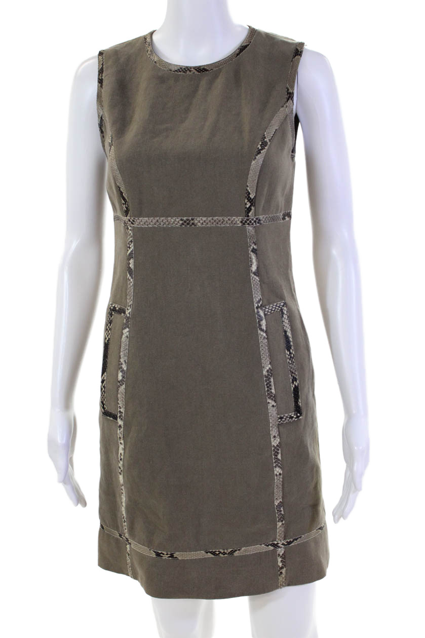 Michael Kors Womens Animal Print Round Neck Sleeveless Dress Taupe Size 2
