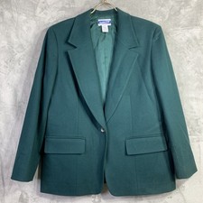 VTG Pendleton Petite 100 Virgin Wool Blazer Jacket Green Sz 12P Classic Preppy