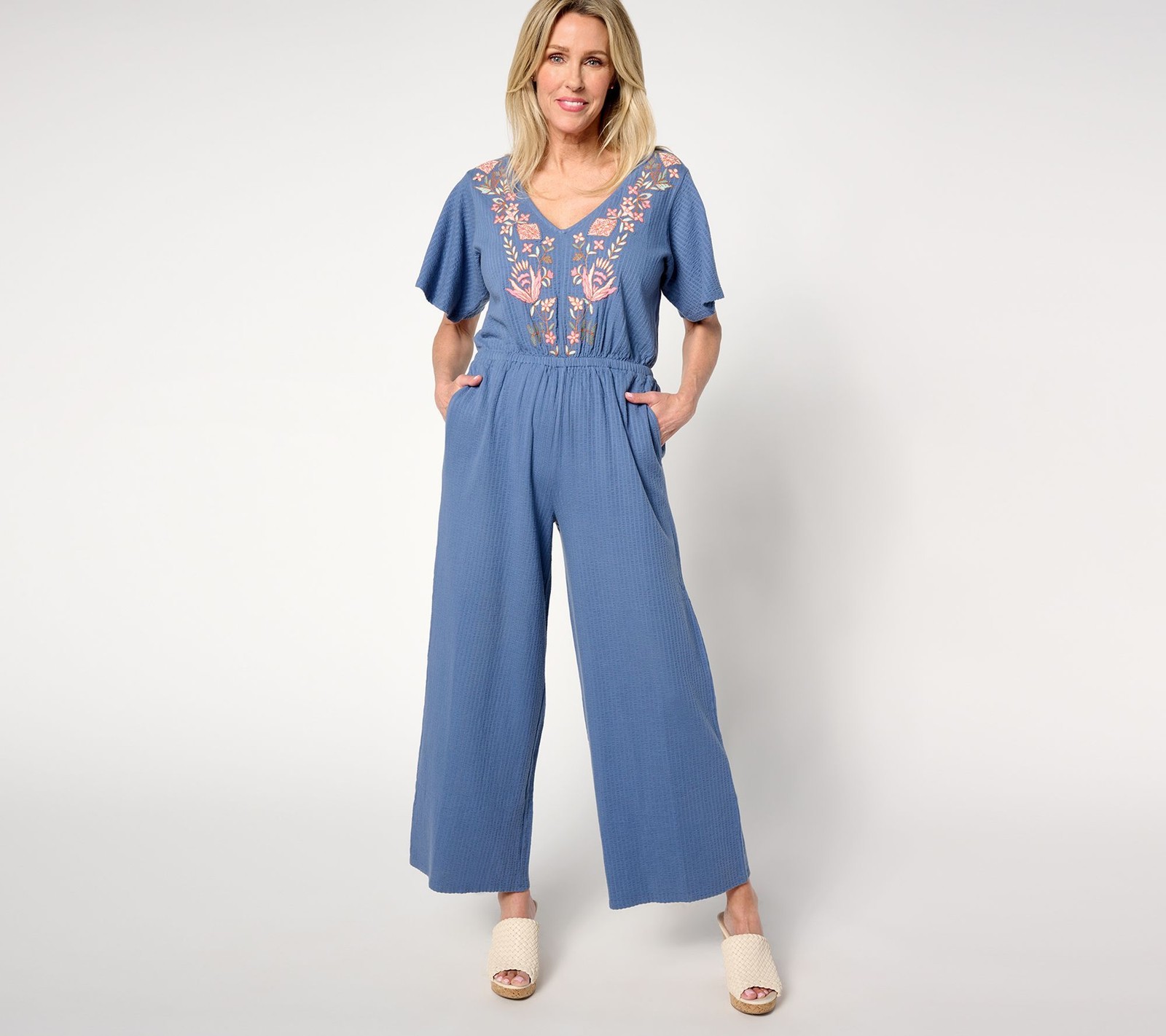 Maya J Women's Dress Sz 2XS (XXS) Embroidered Short Sleeve Blue A641512