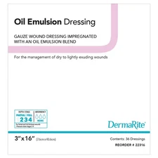 DermaRite Oil Emulsion Impregnated Dressing 3 x 16" Rectangle Mesh Gauze 36 Ct