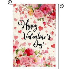 Happy Valentines Day Garden Flag 12x18 Inch Double Sided Outside, Love Hearts...