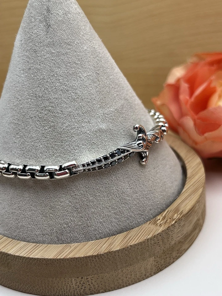 David Yurman Waves 匕首手链 带铺面黑色钻石 - 8.5 英寸 — 第 3/4 张图片