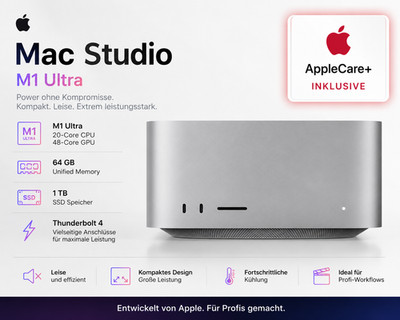 Apple Mac Studio M1 Ultra 20-Core CPU 48-Core GPU 1TB SSD 64GB RAM Apple Care+
