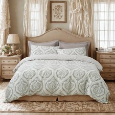Tache Dreamy Moon Sky Ogee Damask Heather Gray White Duvet Cover Set