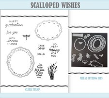 SCALLOPED WISHES Metal Cutting Dies Stamp Set Scrapbooking Cards Embossing
