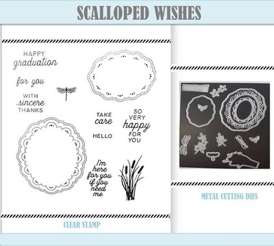 SCALLOPED WISHES Metal Cutting Dies Stamp Set Scrapbooking Cards Embossing