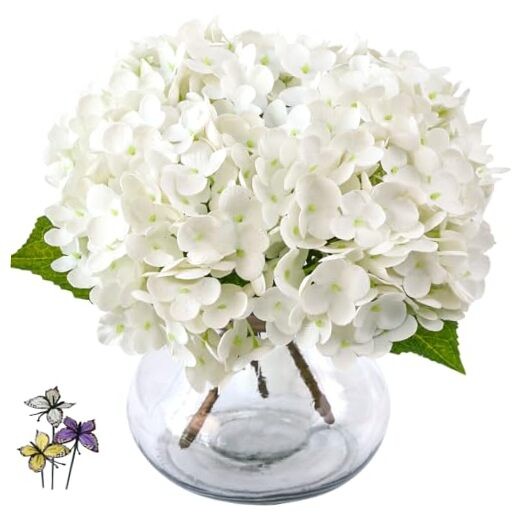 Artificial White Real Touch Hydrangea Flowers with Vase