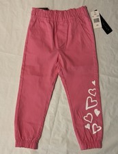 New Pink Velvet Pull On Elastic Waist Pants Cotton Twill Pink With Hearts Size 6