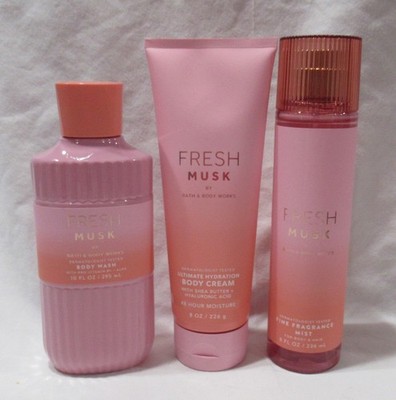 FRESH MUSK by Bath & Body Works Wash Cream Fragrance Mist Set Lot of 3