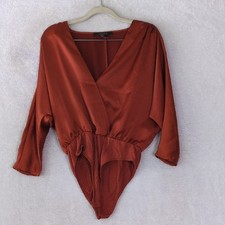 Forever 21 Rust Satin Women's Long Sleeve Bodysuit Size XS