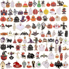 110Pcs Halloween Charms Gold Enamel Jewelry Making Charms for Halloween Bracelet