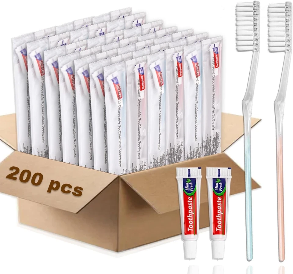 HQSL Sund 200 Pack Travel Toothbrushes with Toothpaste - Disposable Convenience - Image 3 of 4
