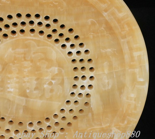 19" Natural Yellow Jade Carving “ 招财进宝 ” wealth Byobu Screen Folding screen - Picture 3 of 12