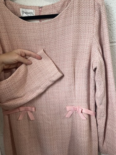 Vintage Chadwick’s Pink Tweed Coquette Dress Size 16 Bow Accents - Picture 10 of 13