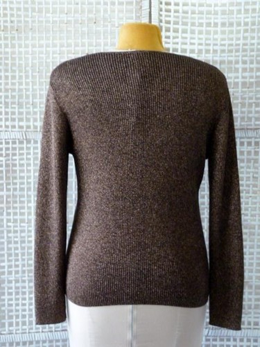 Chicos Black+Metallic Bronze Silk/Cotton Rib Knit V-Neck Cocktail Sweater~3~L/XL - Picture 5 of 7