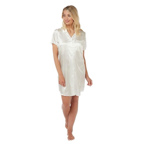 Ladies Short Sleeve Satin Nightshirt Button Through Nightie Nightdress - Picture 4 of 10