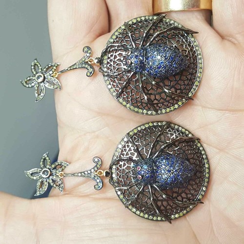 Ruby Sapphire Gemstone 925 Silver Anniversary Earrings Diamond 14K Gold Jewelry - Picture 5 of 6