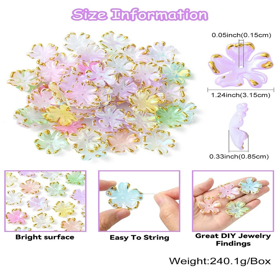 100x Tapas de cuentas de flores de acrílico multicolor Tapas de extremo de flores Tapas de cuentas de pétalos de primavera Foto 4 de 4
