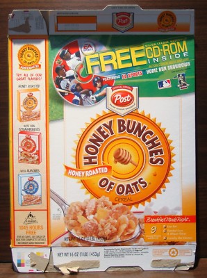 Post 1995 Honey Bunches Of Oats Honey Roasted Baseball Cd Rom Cereal Box Ebay