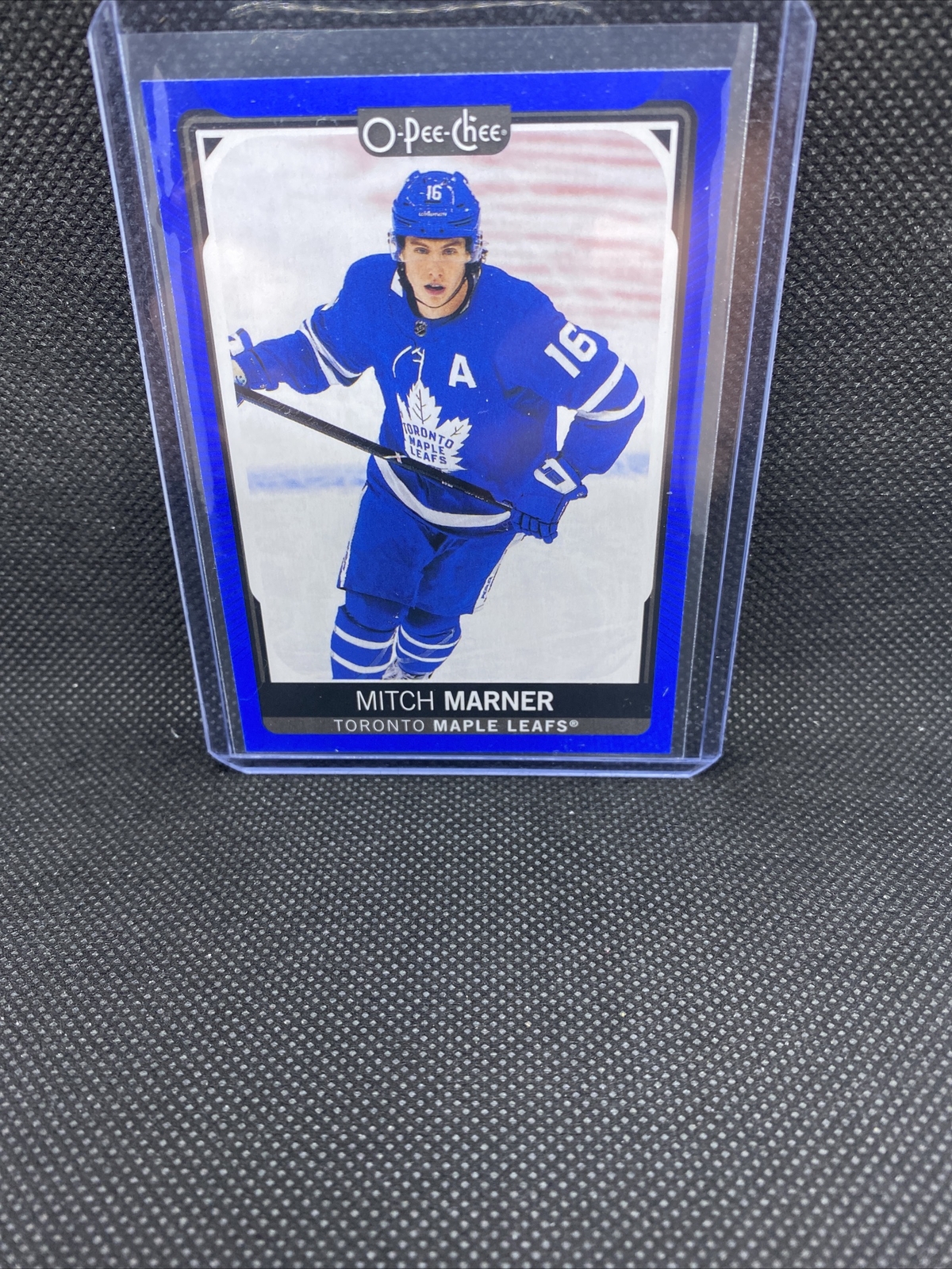 2021-22 O-Pee-Chee Blue Border Parallel #498 Mitch Marner Maple Leafs