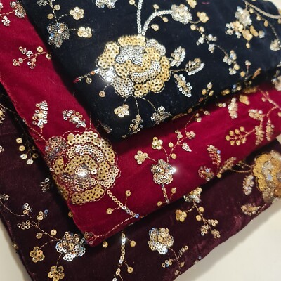 Drei Kronen Samt Glitzer Stoff Metallic Stickerei Kleid Handarbeit Material 44''