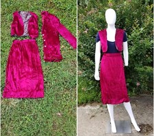 Vtg 1970s Velour burgundy Set X 3 Midi Skirt,Vest, Jacket Trio set W23-24"