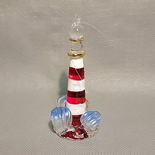 Blown Glass Red and White Nautical Lighthouse Ornament 4" Tall - Picture 3 of 6