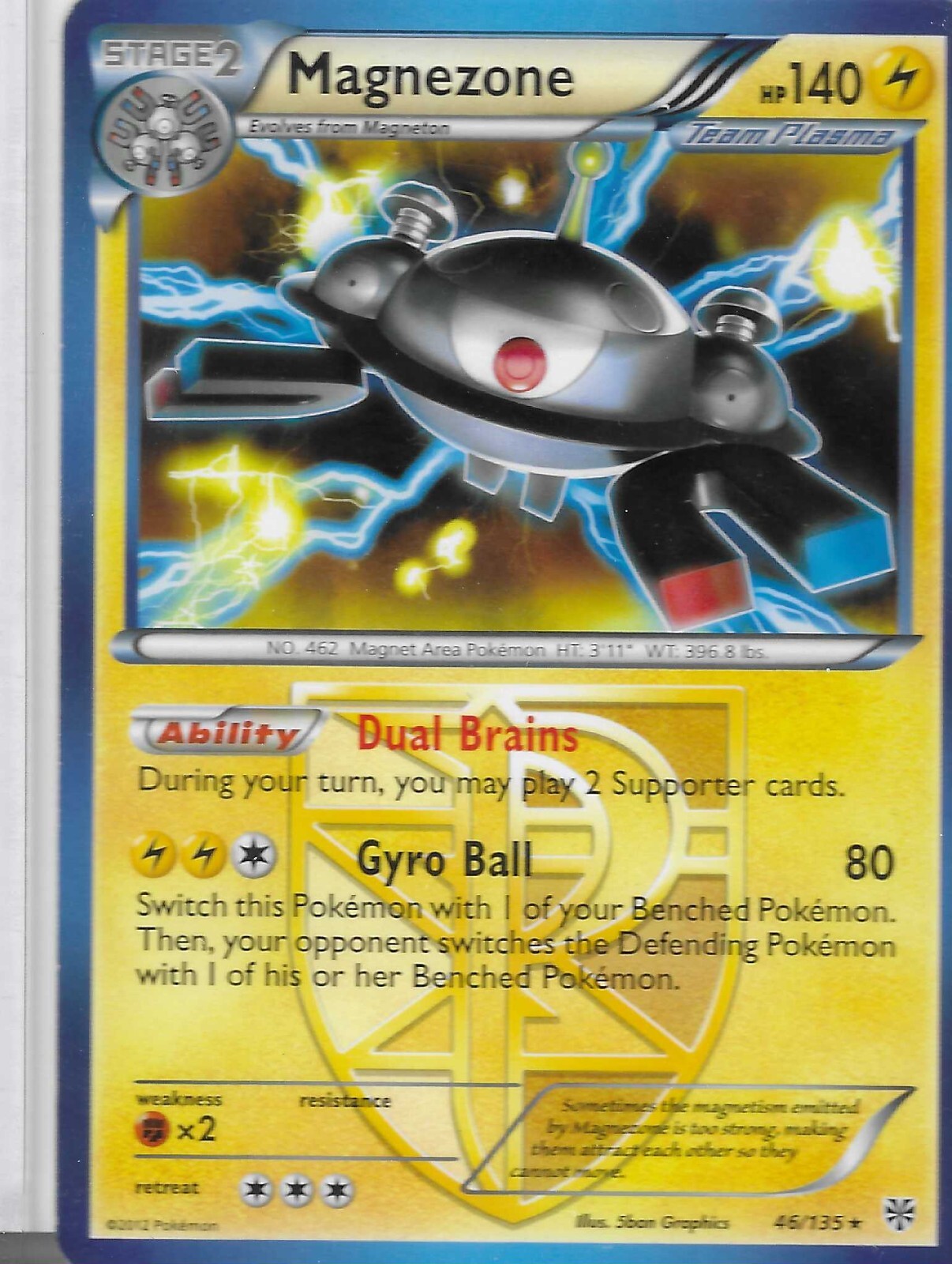 Magnezone 46/135 2012 Black & White Plasma Storm Pokemon Card Non Holo Rare- Vlp