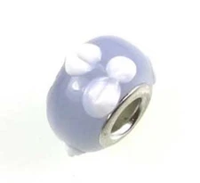 Lampwork Handmade Bead Big Hole Fit Bracelet Charm Lavender white Petal