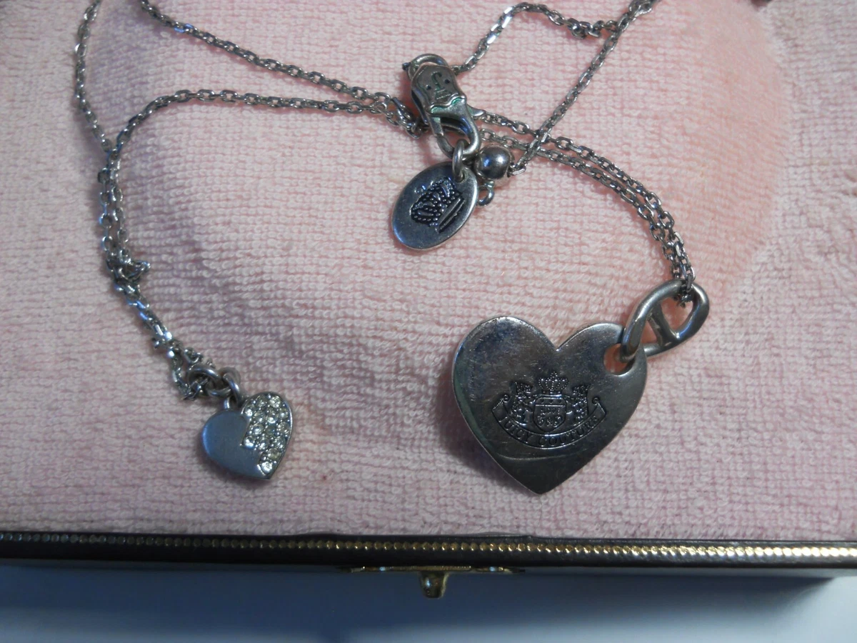 Juicy Couture Choose Juicy Heart Dog Tag Necklace Silver Jewelry crystals  31 | eBay