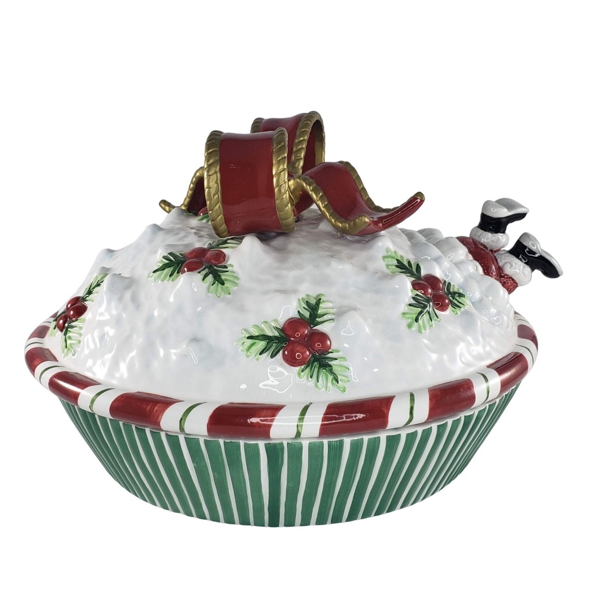 Fitz and Floyd Yuletide Holiday Diving Santa Covered Pie Keeper