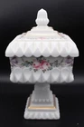 Vintage Westmoreland White Milk Glass Roses & Bows Pedestal Square Candy Dish