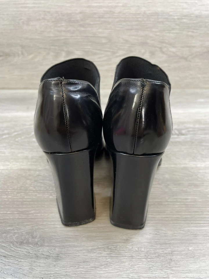 Vestido de salón La Spiga para mujer con tacón vintage grueso punta cuadrada cuero EE. UU. 6B negro Foto 4 de 4