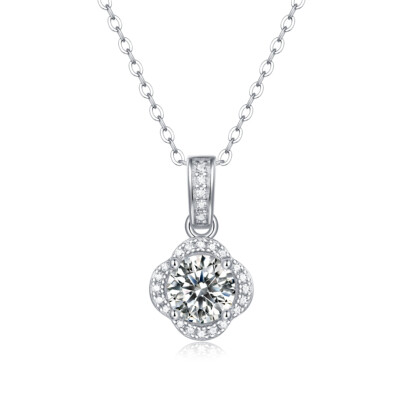 1CT GRA Real Moissanite Diamond Flower Halo Pendant Necklace 925 Sterling  Silver