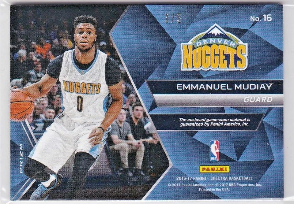 EMMANUEL MUDIAY 2016-2017 PANINI SPECTRA REFRACTOR VERDE PARCHE 3CLR #3/5! PEPITAS Foto 2 de 2