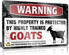 Goat Warning Sign 8" x 12"Tin Sign Funny Novelty Caution Goats Fence Wall Gate