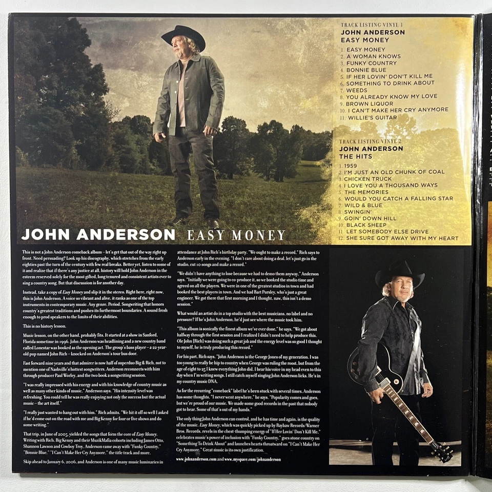 John Anderson “Easy Money” 2LP/Warner Bro. White Lbl Promo Gate Autographed w/CD Foto 4 de 4