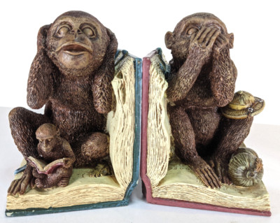 Hear No Evil Speak No Evil Monkey Book Ends 6in x 4in x 3.75in