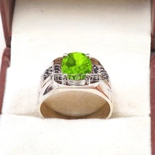 Peridot Oval Cut Gemstone With 925 Sterling Silver Ring For Men's #B496