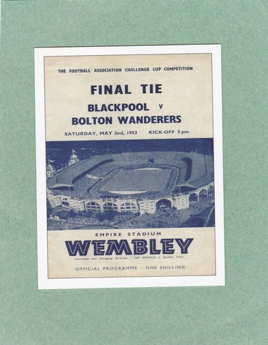 1953 FA CUP FINALE BLACKPOOL v BOLTON WANDERERS PROGRAMM TRADECARD