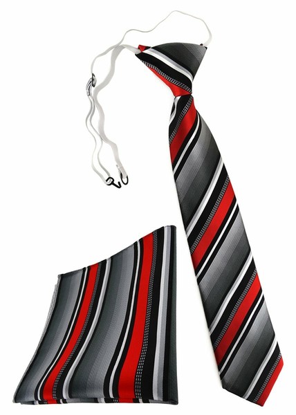 Tigertie Kinderkrawatte + Einstecktuch In Rot Silber Grau Weiss Gestreift-image