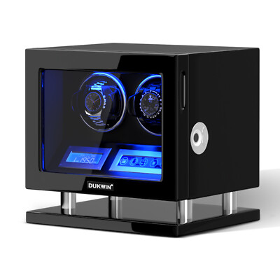 Automatic 2 Watch Winder Box LCD Screen Display Storage Case Remote Control LED