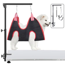 LUCKUP Dog Grooming Arm with Clamps, Hammock Harness &Two No Sit Haunch Holder