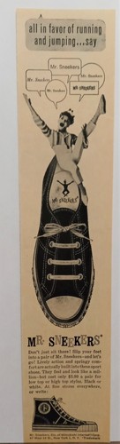 Vintage 1960's Kid's Men's Sneakers Shoes - Mr. Sneekers- 1963 Art AD - Picture 1 of 2