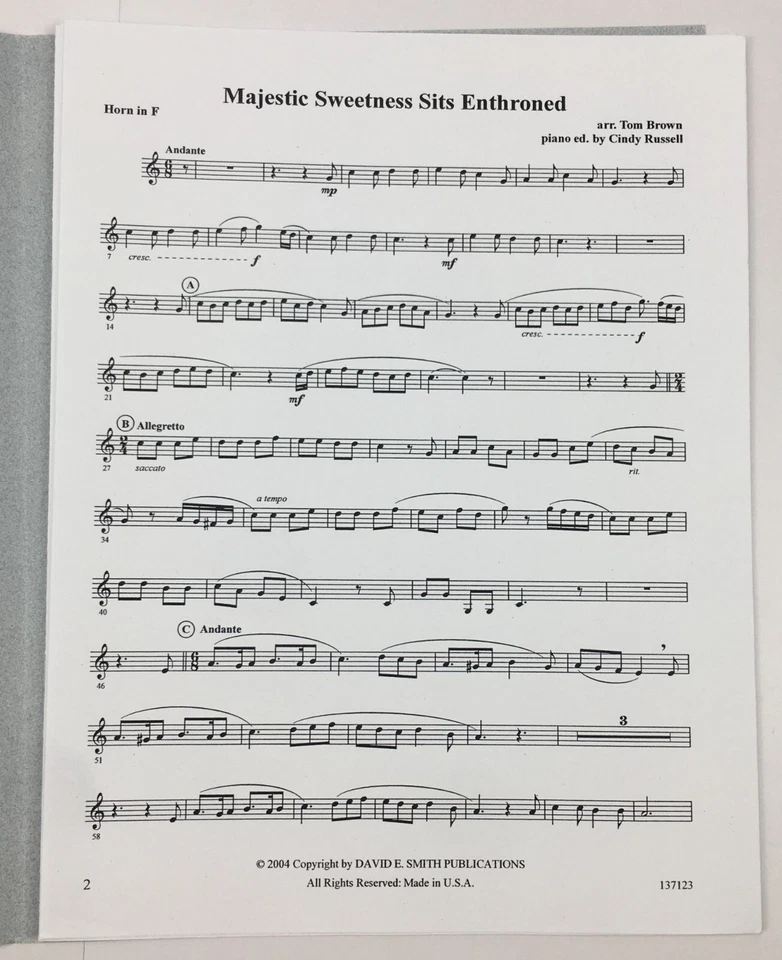 Majestic Sweetness Sits Enthroned French Horn Solo Piano Sheet Music Tom Brown - Image 2 of 4