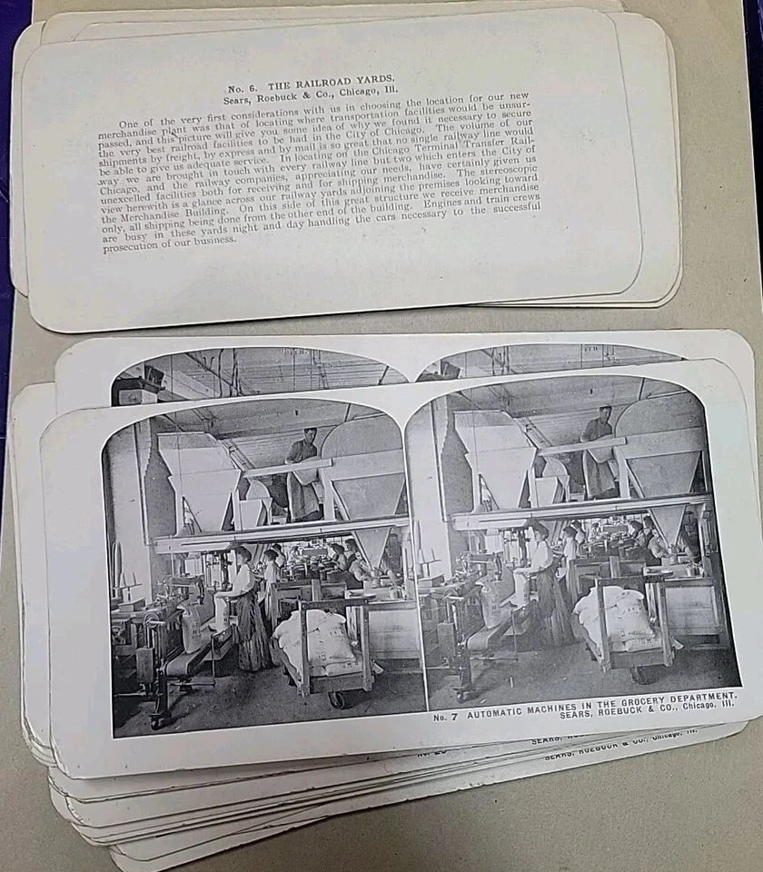 Tarjetas estereoscópicas Sears Roebuck Chicago Illinois Town Factory Campus 49 piezas c1904 Foto 2 de 4