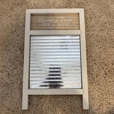 Adorable Laundry Room "Open 24 Hours" Wall Decorative Washboard Sign 12 X 7 1/4